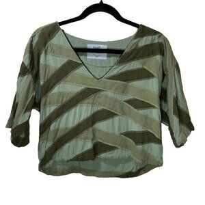 Tonle Handmade Women's Cropped V Neck Half Sleeve Recycled Remnant Top Size XS